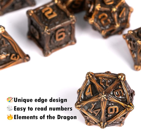 Metal DND Dice Set, Dragon Rider DND Dice 7-Pieces Metal Polyhedral Dice Set with Gift Box for Dungeons and Dragons Role Playing Games?Ancient Gol...