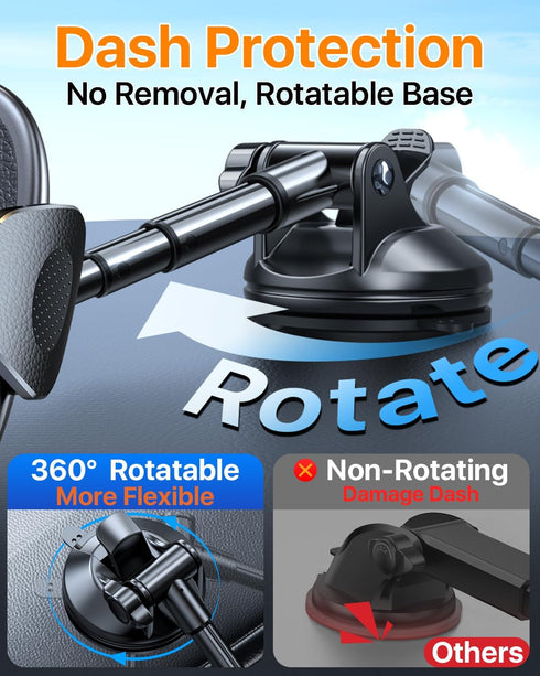 ?Military-Grade Stable Suction? Cell Phone Holder for Car,?Flexible Telescopic Arm? 360° Rotatable Stand Dashboard Windshield Cellphone Mount for ...