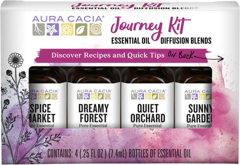 Aura Cacia Journey Essential Diffusion Oils Kit, 4-Pack, Spice Market, Dreamy Forest, Quiet Orchard & Sunny Garden Pure Oils...