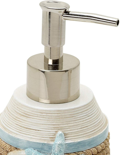 Zenna Home Seaside Serenity Bathroom Soap Dispenser with Carved Resin Design, Lotion Dispenser with Pump for Bathroom Decor with Hand-Painted Shel...