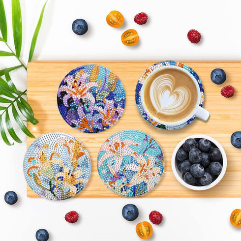 DOTSOPS 8 Pieces Flower Diamond Painting Coasters with Holder - Landscape Diamond Art Coasters with Cork Base for Beginners Adults & Craft Supplie...