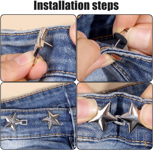 8 Pairs Cute Star Jeans Button Pins Metal No Sewing Detachable Adjustable Replacement Jean Pins Waist Body Fit Tighten Buckles for Skirt Pant Loos...