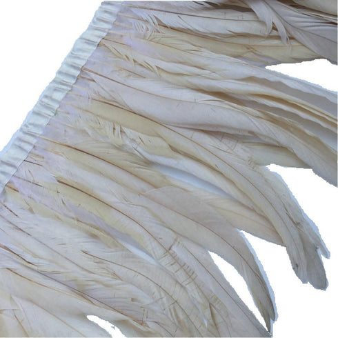 Sowder Rooster Hackle Feather Fringe Trim 10-12inch in Width Pack of 1 Yard(Ivory)...