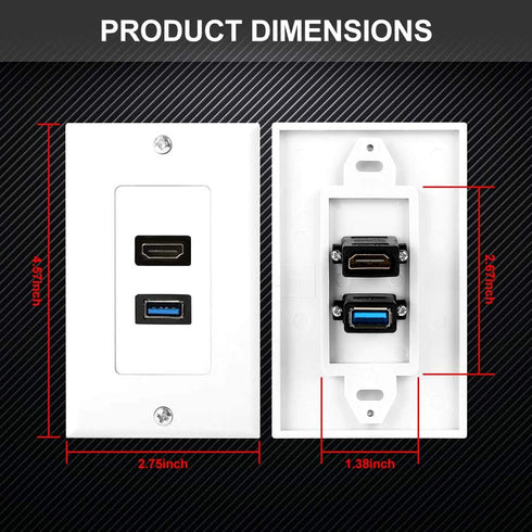ZEXMTE HDMI and USB 3.0 Wall Plate HDMI Wall Charger Outlet Mount Socket Face Plate Panel Cover, USB & HDMI Port for High-Speed Charging, Wall Fac...