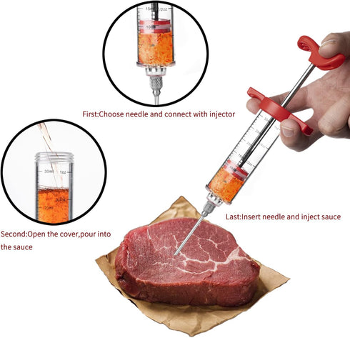 JY COOKMENT Meat Injector Syringe, 1-oz Marinade Flavor Injector with 2 Professional Needles,1 Cleaning Brushes...