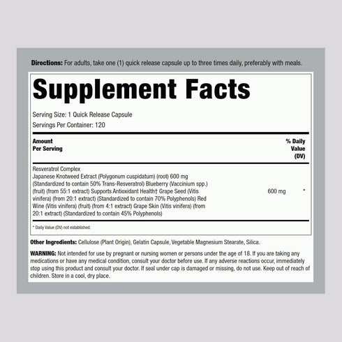Lindberg Resveratrol Supplement | 100mg | 120 Capsules | with Grape Seed and Red Wine Extracts | Non-GMO, Gluten Free...