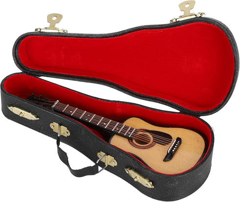Wooden Miniature Guitar with Stand and Case, 5.9in Black Miniature Guitar Mini Guitar Model Guitar Figurine Mini Guitar Toy Birthday Gift Home Dec...
