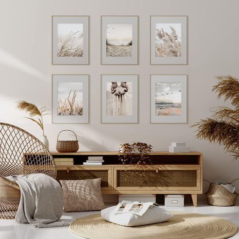 Canssape Set of 6 Neutral Beach Wall Art Prints 8x10in Beige Sage Leave Wall Decor Home Decorations for Living Room Aesthetic Landscape Posters Bo...