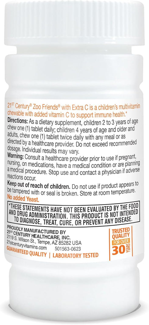 21st Century Zoo Friends with Extra C Chewable Tablets, 60 Count...