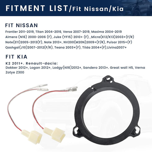 Door Speaker Adapter Bracket Speaker Harness Compatible with Nissan Sentra/Murano 2000-2019, Titan 2004-2019, Kia K2 2011-2021 6.5 Inch Aftermarke...