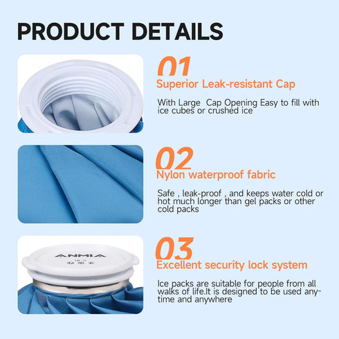 Ice Pack Bags for Injuries Reusable, Cold Pack Water Bag Hot Bag for Pain Relief, Leak-Proof Elastic Ice Bag, Size 9''...
