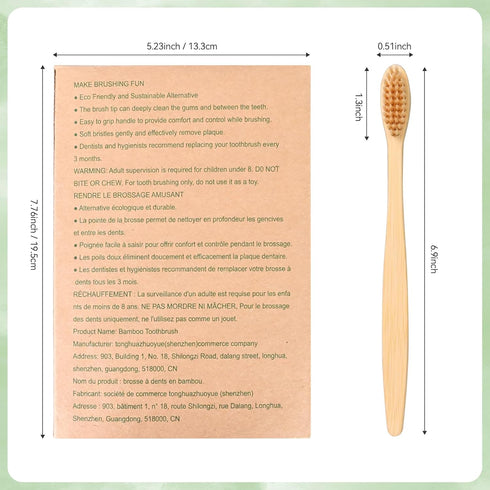 Bamboo Toothbrushes Soft Bristles 10 Pack, Biodegradable BPA Free Soft Bristles Toothbrushes for Adult, Eco-Friendly, Natural Wooden Organic Tooth...
