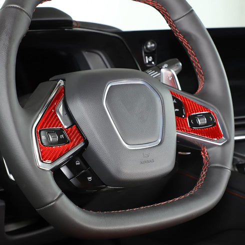 Daeiclru Real Carbon Fiber Steering Wheel Button Cover Sticker Compatible with Chevrolet Corvette C8 2020-2023, Car Steering Wheel Panel Protectio...