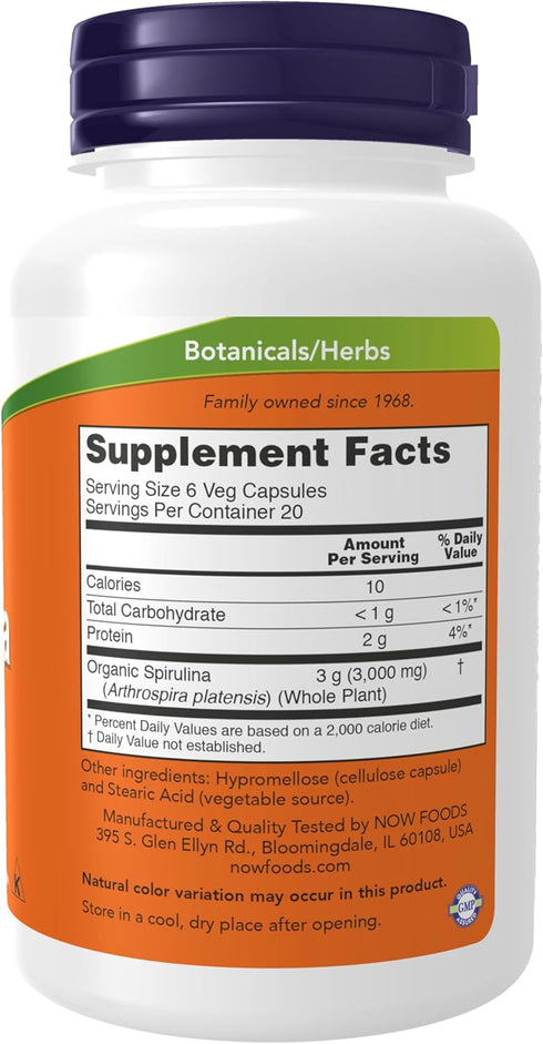 NOW Supplements, Natural Spirulina 500 mg with Beta-Carotene (Vitamin A) and Vitamin B-12, and naturally occurring Protein and GLA (Gamma Linoleni...