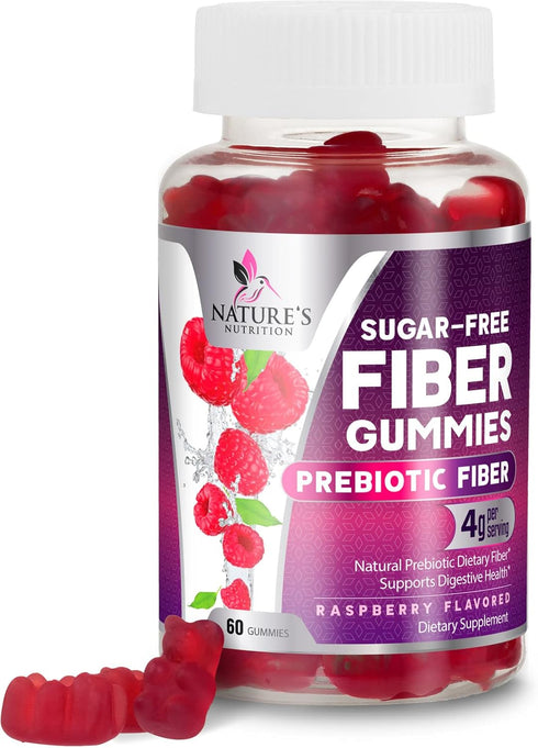 Sugar-Free Fiber Gummies - 4g Soluble Prebiotic Fiber per Serving - Natural Support for Digestive Health & Regularity - Nature's Daily Plant-Based...