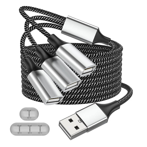 6.6Ft Long USB Cable, USB Extension Cable 1 Male to 3 Female USB Adapter Compatible with Webcam, Camera, Phone, USB hub, Mouse, Keyboard, Printer,...