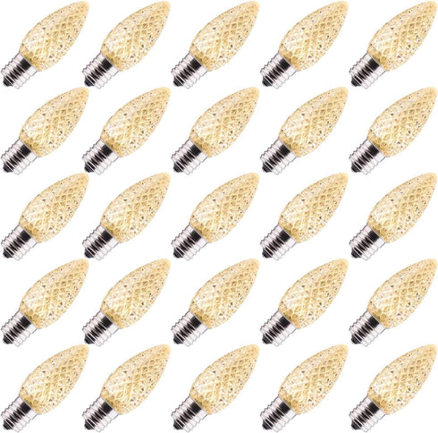 25 Pack C9 Led Replacement Christmas Light Bulb, C9 Shatterproof Led Bulb for Christmas String Light, E17 Intermediate Base, Commercial Grade Dimm...