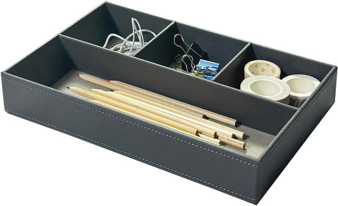 UnionBasic Flat 4-Slot Leather Desk Drawer Tray Stationery Sundries Gadget Organizer Storage Box Pen Pencil Holder Case Container, Elegant Grey...