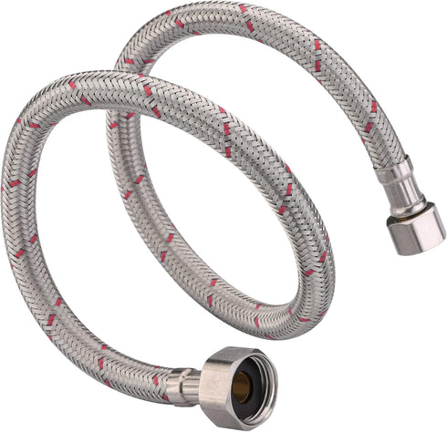 sumerain Braided Stainless Steel Faucet Supply Lines 24 Inch Length 1/2-inch FIP x 3/8-inch Compression Faucet Connector Flexible Hose, Pack of 2...