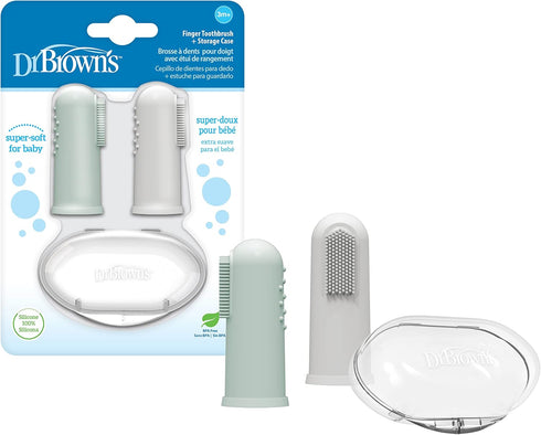 Dr. Brown's Silicone Finger Toothbrush for Baby with Travel-Storage Case, 3m+, Gray and Light Green, 2 Count, (Pack of 1)...