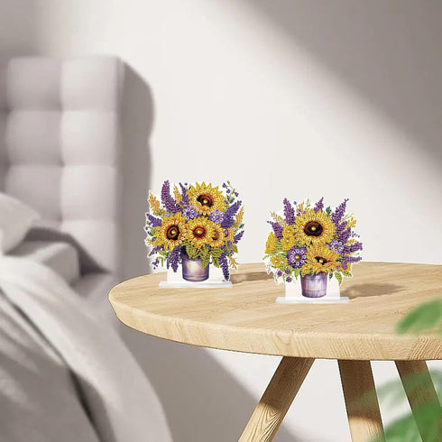 Tontut 2 Pcs Diamond art Painting Desktop Jewelry Kits, DIY Sunflower Special Shape Diamond Art Desktop Decorations for Home Office Desktop Decora...