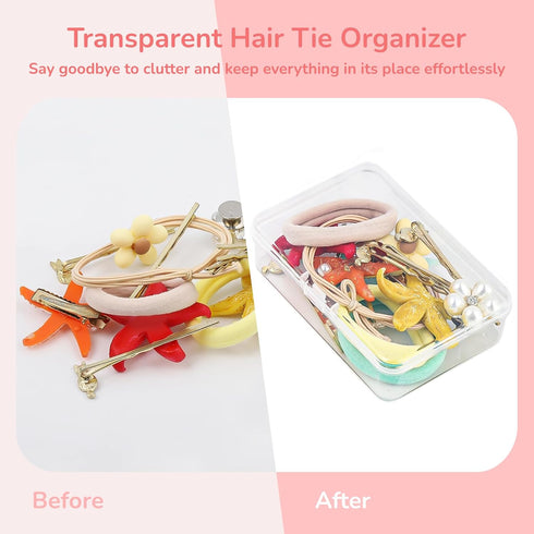 12PCS Hair Tie Organizer, Transparent Mini Storage Box, Rectangle Clear Plastic Storage Container, Portable Small Items Holder with Lid for Home, ...
