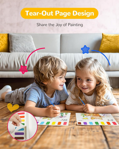 TECJOE Paint with Water Coloring Books for Toddlers, 26 Pages A to Z Animal Watercolor Paint Set with 3 Brushes, Mess Free Watercolor Painting Kit...
