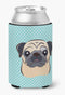 Caroline's Treasures BB1200CC Checkerboard Blue Fawn Pug Can or Bottle Hugger Cooler Washable Drink Sleeve Collapsible Beverage Insulated Holder, ...