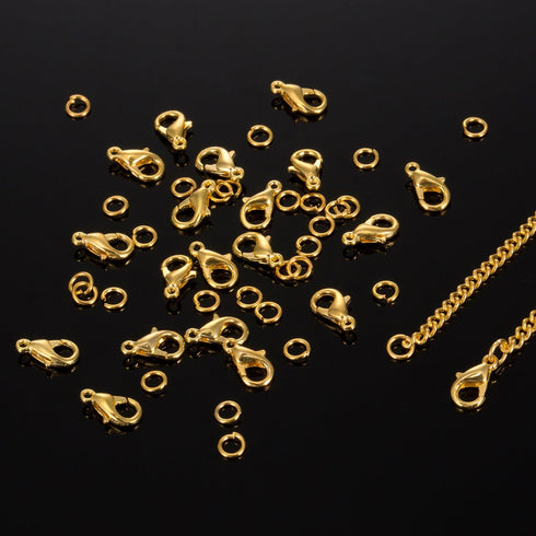 TecUnite 33 Feet 2.5mm Gold Plated Link Chain Necklace with 30 Jump Rings 20 Lobster Clasps for Men Women Jewelry Chain DIY Making...