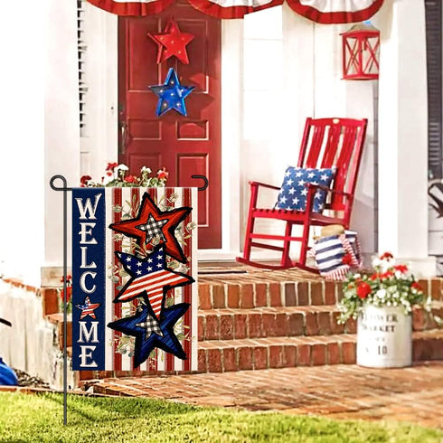 Independence Day 4th of July Garden Flag Burlap 12x18 Inch Double Sided, Patriotic American Stars and Stripes Yard Outdoor Decor DF304...