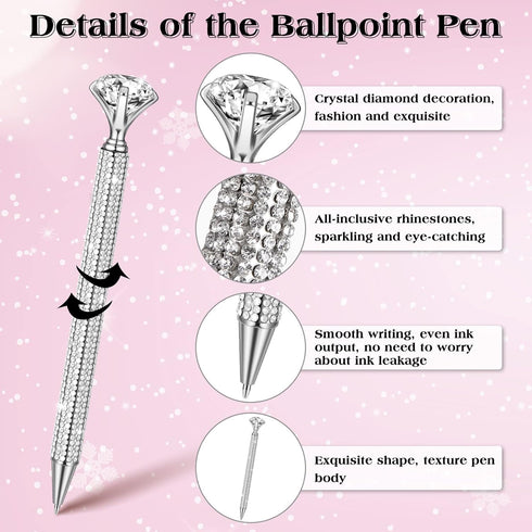 8 Pcs Diamond Pens Bling Metal Crystal Ballpoint Pens Black Ink Rhinestone Pen Cute Pens for Women for Wedding Bridal Shower Office Meeting Birthd...