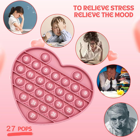 Pink Heart Shaped Pop Bubble Valentines Fidget Toy with Letters and Numbers, Xmas Gift Sensory Toy with Alphabets Kids Birthday Party Classroom Pr...