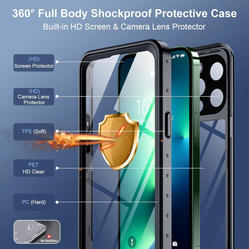 SPIDERCASE for iPhone 13 Pro Case Waterproof, Built-in Lens & Screen Protector, Full Heavy Duty Protection, 12FT Military Shockproof, Dustproof, A...
