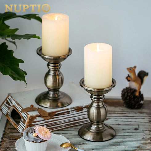 2 Pcs Bronze Iron Pillar Candle Holders, Most Ideal for 3" Pillar Candle, Gifts for Wedding, Party, Home, Spa, Reiki, Votive Candle (2 x S)...