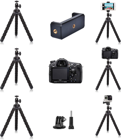 Phone Mini Tripod, Ruittos Premium Flexible Mobile Phone Tripod Stand Compatible with iPhone Samsung Go Pro, Small Digital Camera, Black...