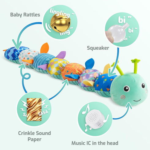 Baby Toys Musical Caterpillar, Stuffed Animal Activity Soft Toys with Teether,Multi-Sensory Crinkle, Rattle and Textures, for Tummy Time Baby Toys...