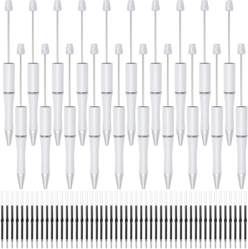 20Pcs White Beadable Pens Plastic Bead Ballpoint Pens Bulk with 50Pcs Black Ink Cute Cool Diy Pens for Journaling Women Teacher Graduation Christm...