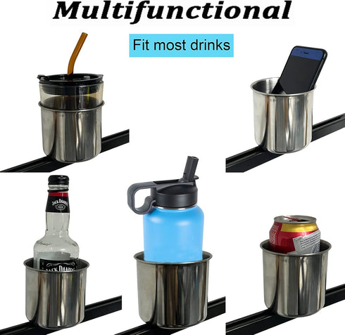 Multi-Functional Kayak Cup Holder, Track Mounted Drink Holder, Phone Holder, Kayak Bottle Holder cans Holder, Kayak Track Mount Install, Stainless...