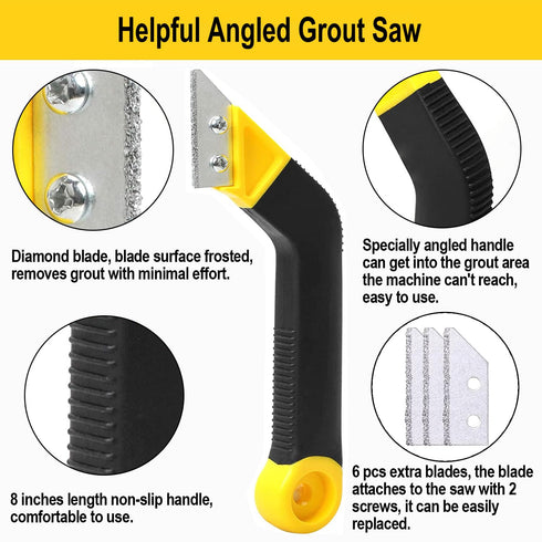 Grout Removal Tool, Angled Design Grout Hand Saw, Tile Grout Saw with 6 Pieces Extra Replacement Blades for Tile Cleaning...