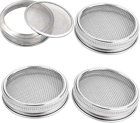 Sprouting Lids WIDE MOUTH 316 Stainless Steel Mesh Lid Sprouting Strainer Lids Kit for Mason Jars Canning Lids Growing Alfalfa Sprout Seeds Salad ...