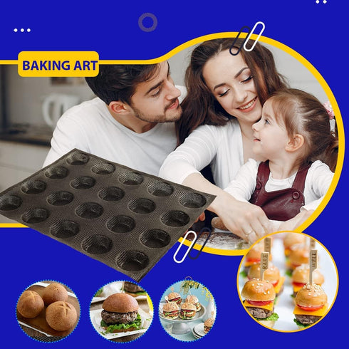 Mesh Silicone Hamburger Bun Mould, 20-Cavity Mini Hamburger Mould Silicone for Gluten-Free Hamburger Buns with Pinholes for Better Air Circulation...
