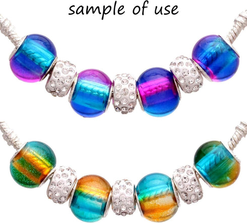 RUBYCA Mix Rainbow Gradient Murano Glass Bead European Charm Bracelet Spacer DIY Silver Color 100pcs...