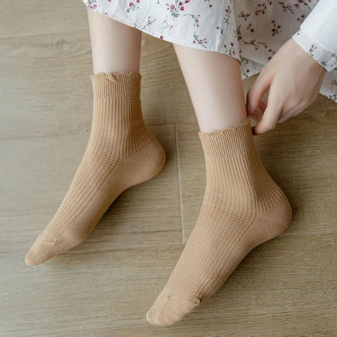 Women Cute Ruffle Frilly Turn Cuff Ankle Socks Scalloped Pointelle Solid Casual Crew Socks 4 Pairs...