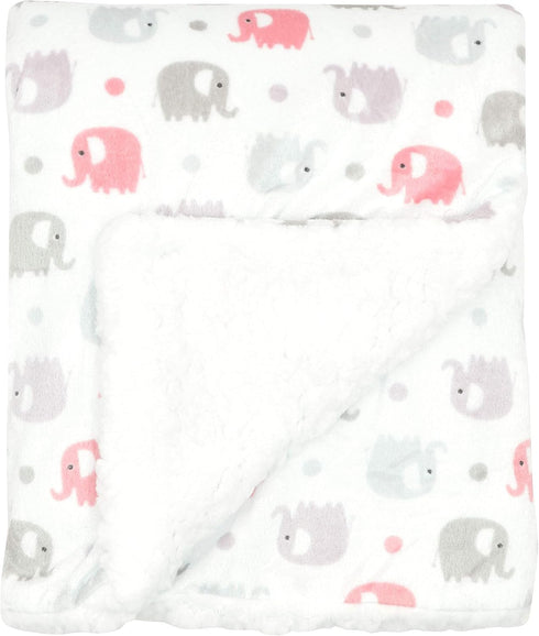 EVERYDAY KIDS Large Ultra Soft Gray and Pink Elephant Minky Baby Blanket for Girls Mink and Sherpa Toddler and Baby Girl Blanket Measures 30 x 40”...