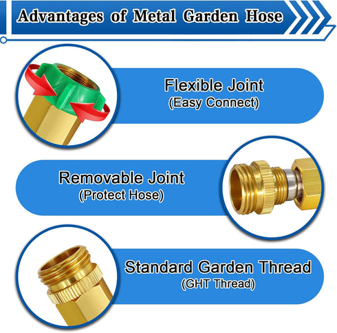 Short Water Hose 3 feet, 3/4'' GHT Female to Male Metal Water Hose, 3ft Garden Hose with Female to Female Metal Connector, Flexible & Lightweight ...