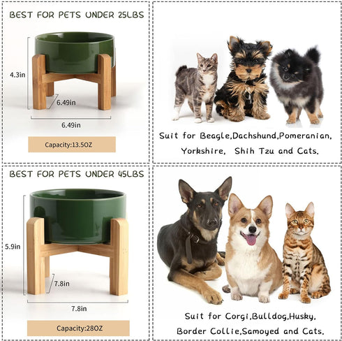 Petygooing Rust Green Elevated/Raised Ceramic Dog Bowl for Small Breeds, Dog Food Water Dish with Stand,Pet Feeding Bowl with Anti Slip Rubber for...