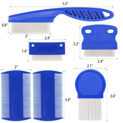 6 Pack Flea Lice Comb for Dogs Cats, Pet Tear Stain Remover Grooming Comb with Rounded Metal Teeth for Small, Medium & Large Pets, Blue...