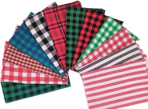 20pcs/Set 8"x8" Check Squares Plaid Craft Cotton Fabric Bundle Gingham Precut Sewing Quilting Patchwork for Christmas Holiday...