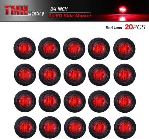 TMH (Pack of 20 3/4 Inch Mount RED LED Clearance Bullet Marker lights, Side LED marker lights for trailer Truck RV Car Bus Van...