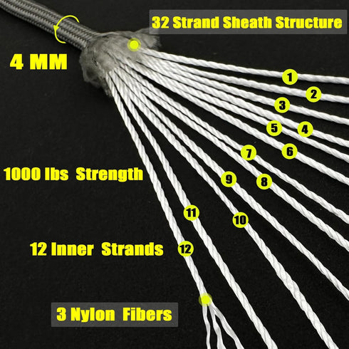 Climbing Utility Cord 100FT, 4mm Utility Heavy Duty 12 Strand Nylon Climbing Camping Rope, Tent Rope, Clothsline Rope, Marine Weatherproof Rope...